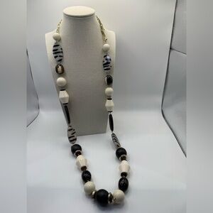 Chicos Black and White long Beaded Necklace $59 rare birthday gift Christmas